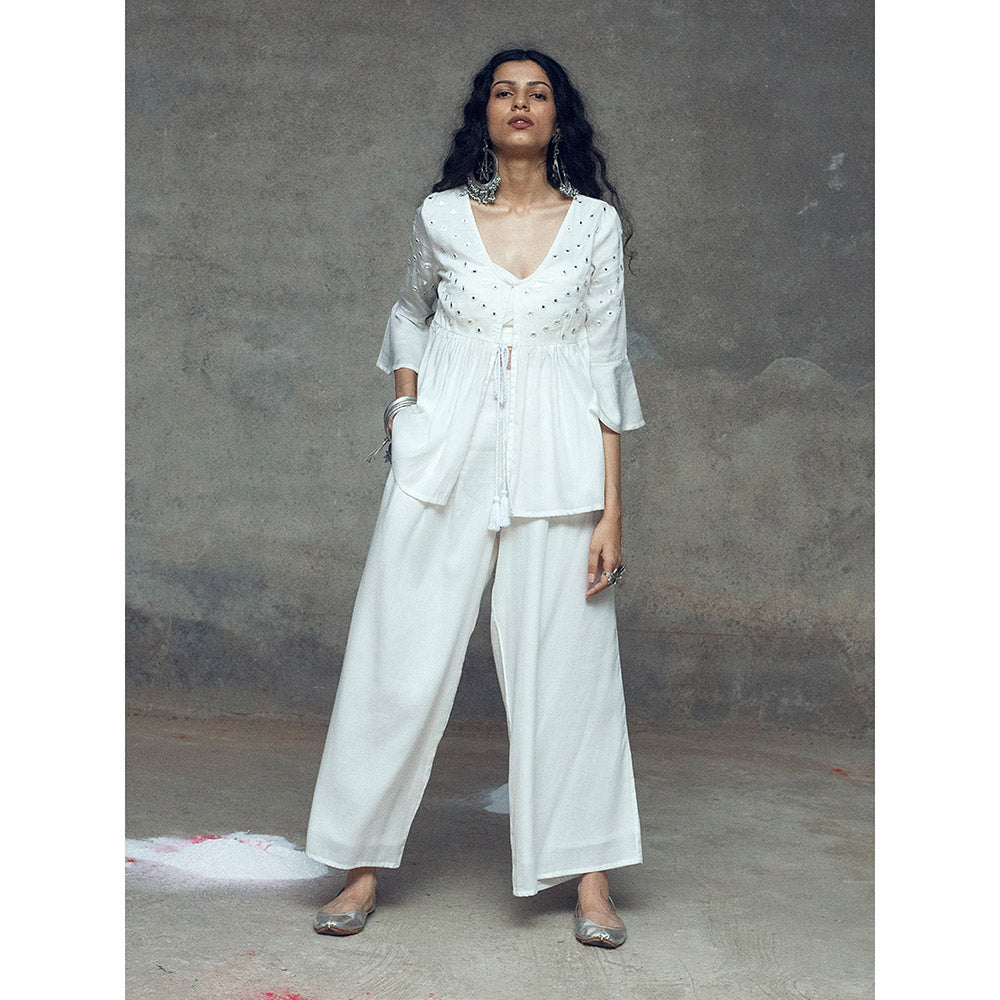 Gulaal Kshema White Top With Pant (Set of 2)