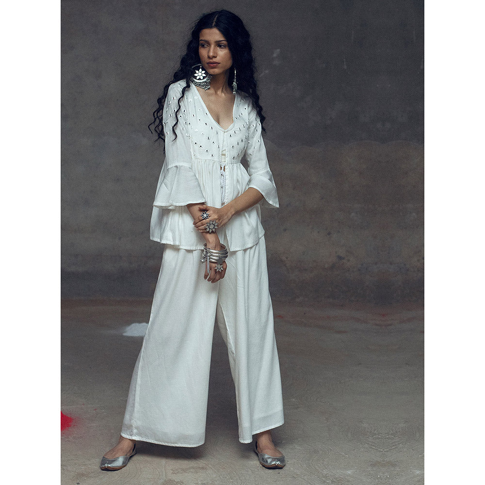 Gulaal Kshema White Top With Pant (Set of 2)