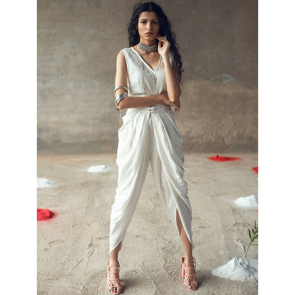 Gulaal Shuchika White Top With Cowl Pant (Set of 2)