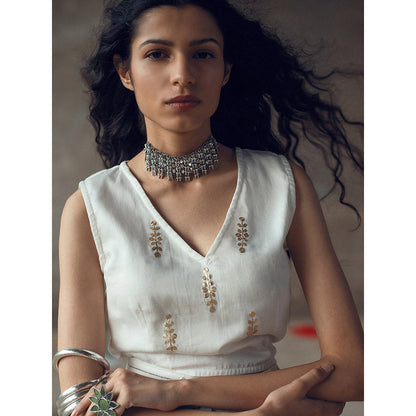 Gulaal Shuchika White Top With Cowl Pant (Set of 2)