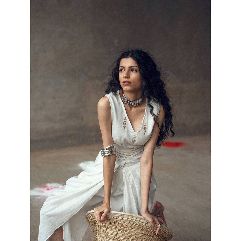 Gulaal Shuchika White Top With Cowl Pant (Set of 2)