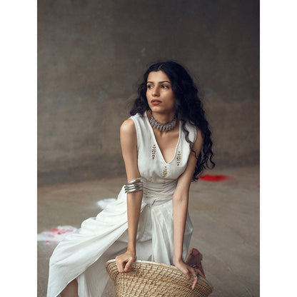 Gulaal Shuchika White Top With Cowl Pant (Set of 2)