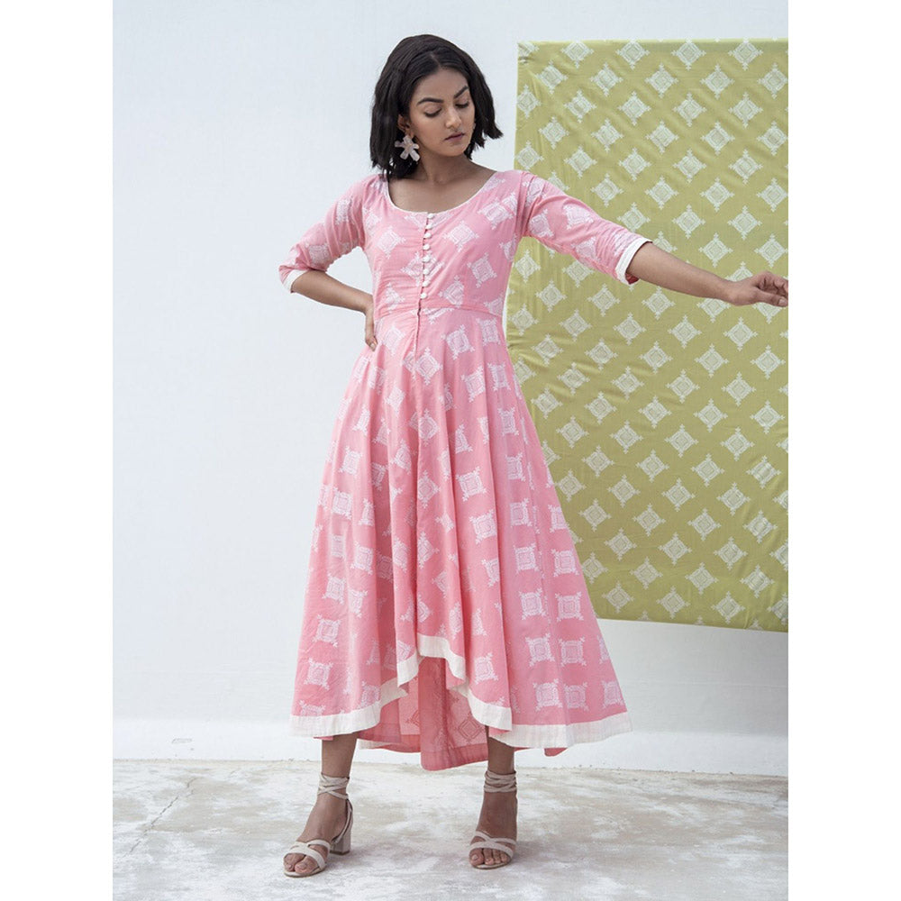 Gulaal Pink Zari Print High-Low Dress