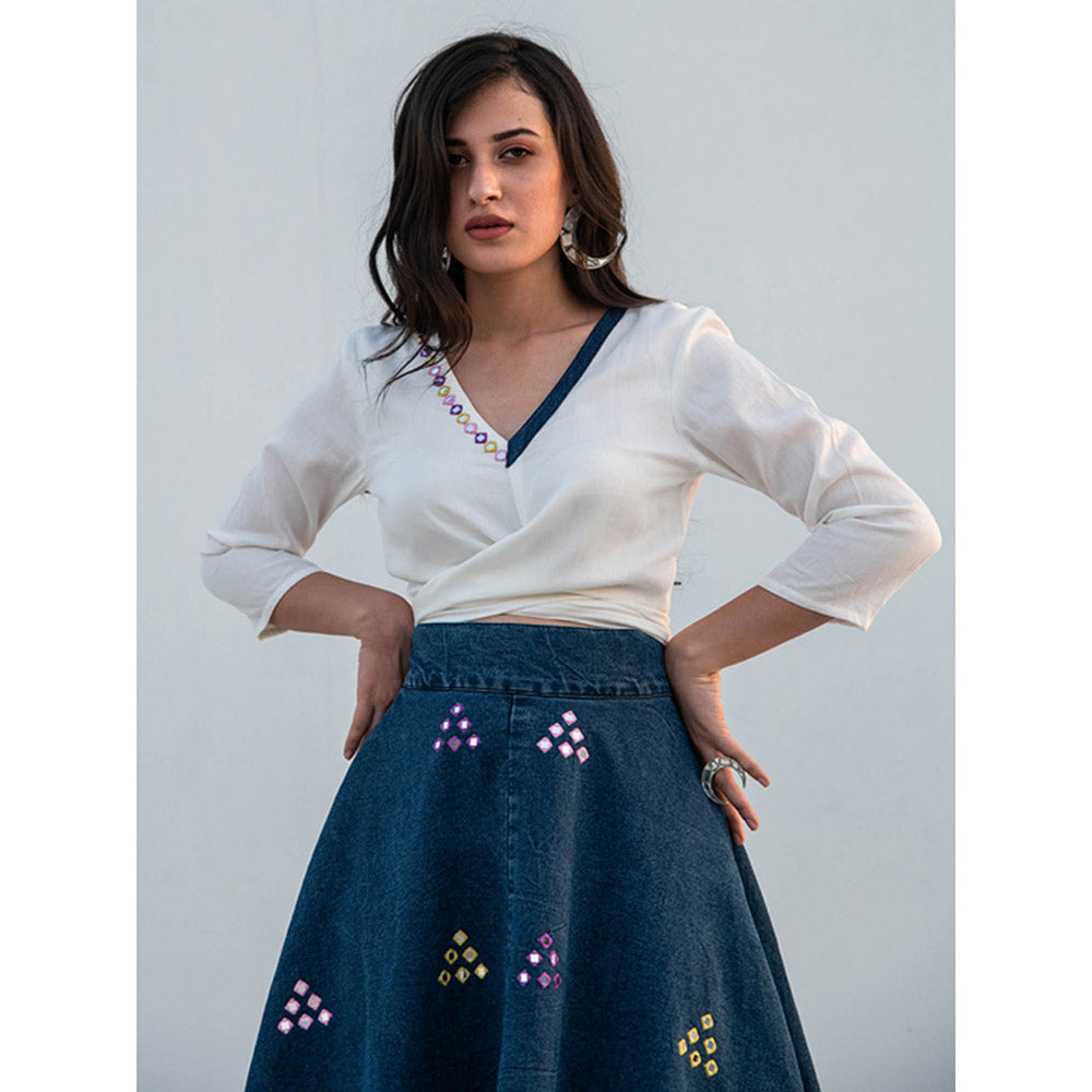 Gulaal Blue Solid Skirt and Top Set (Set of 2)