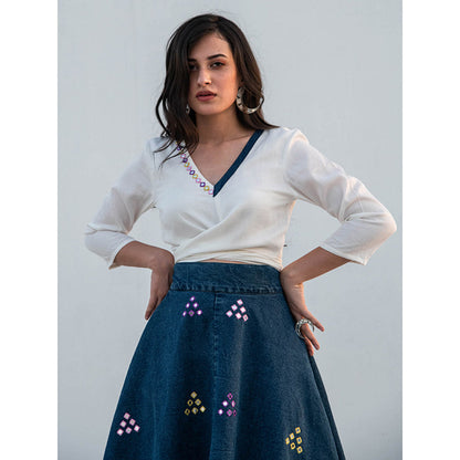 Gulaal Blue Solid Skirt and Top Set (Set of 2)