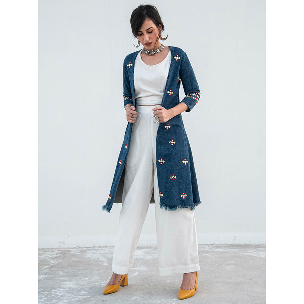 Gulaal Blue Solid Pant and Top with Jacket (Pack of 3)