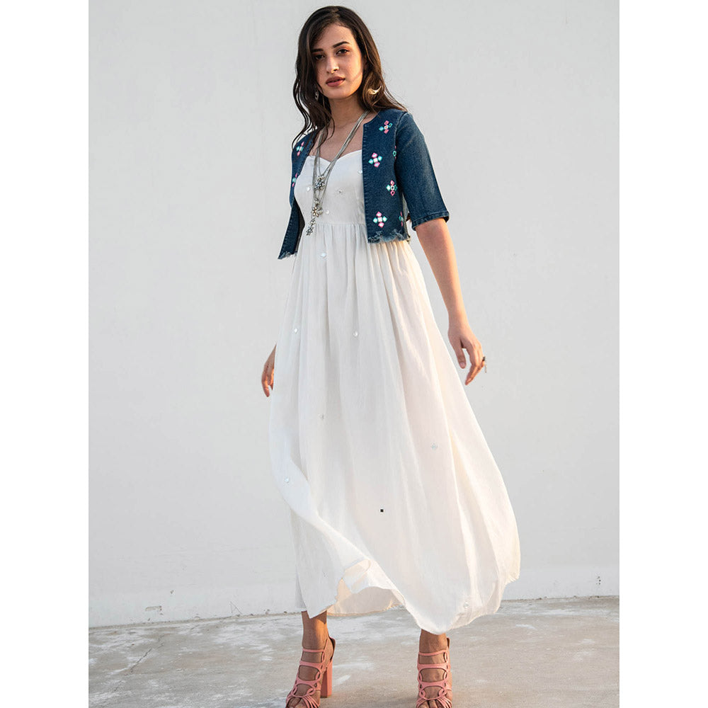 Gulaal White Solid Dress with Jacket (Pack of 2)