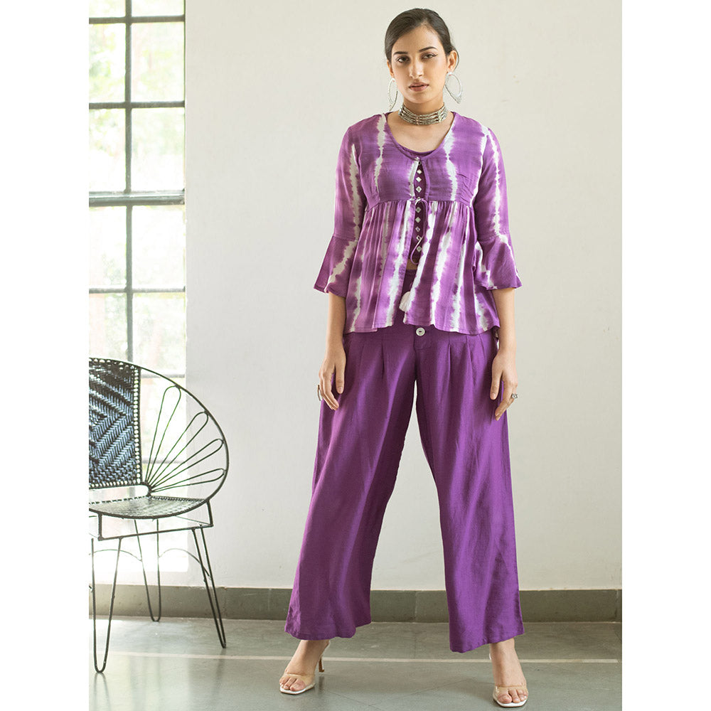 Gulaal Purple Tie & Dye Top And Pant (Set of 2)