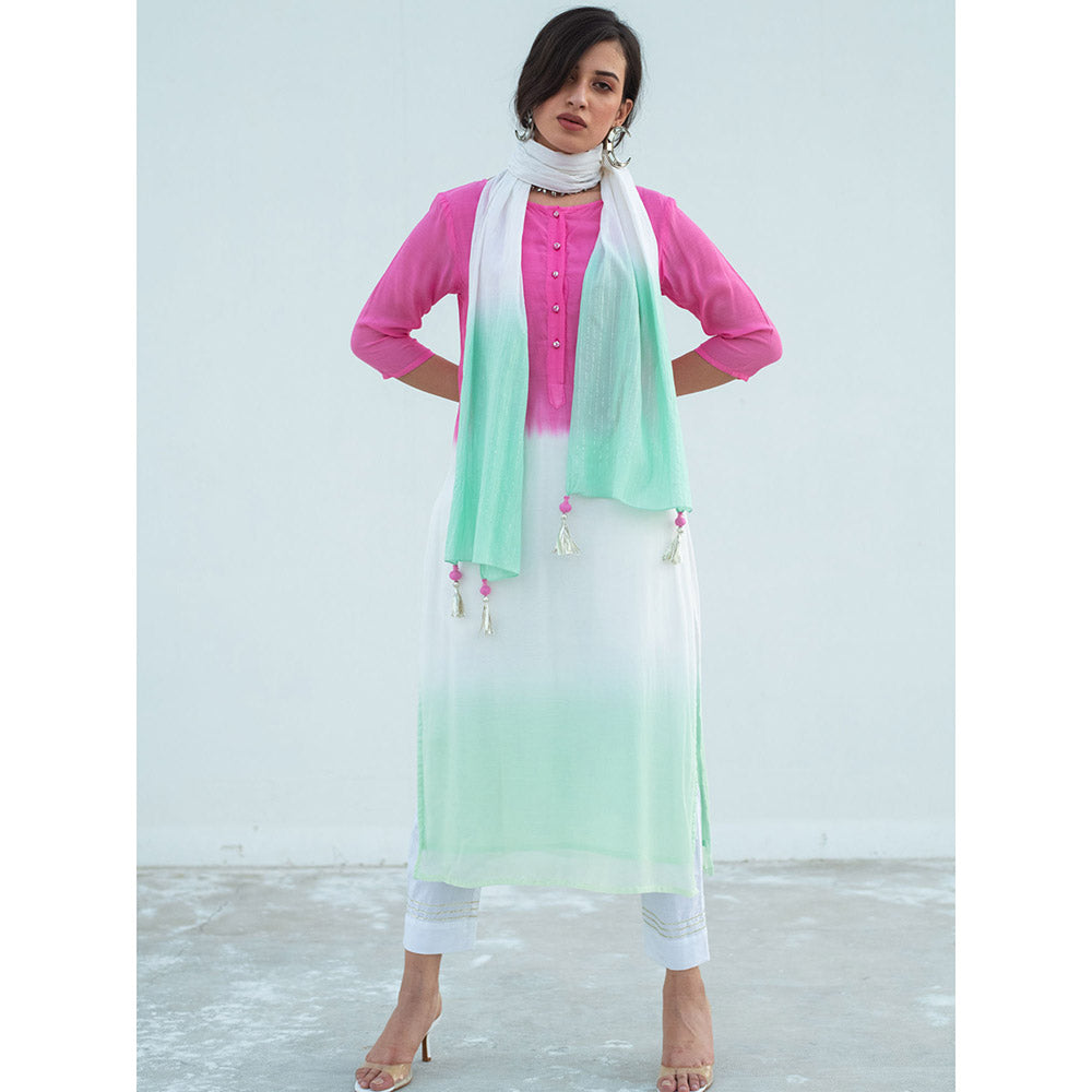 Gulaal White Bhavi Dip-Dye Kurta And Pant With Dupatta (Set of 3)