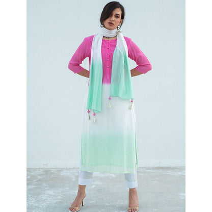 Gulaal White Bhavi Dip-Dye Kurta And Pant With Dupatta (Set of 3)