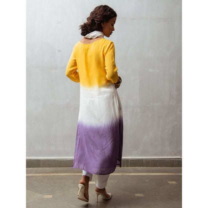 Gulaal White Palla Dip-Dye Kurta And Pant With Dupatta (Set of 3)
