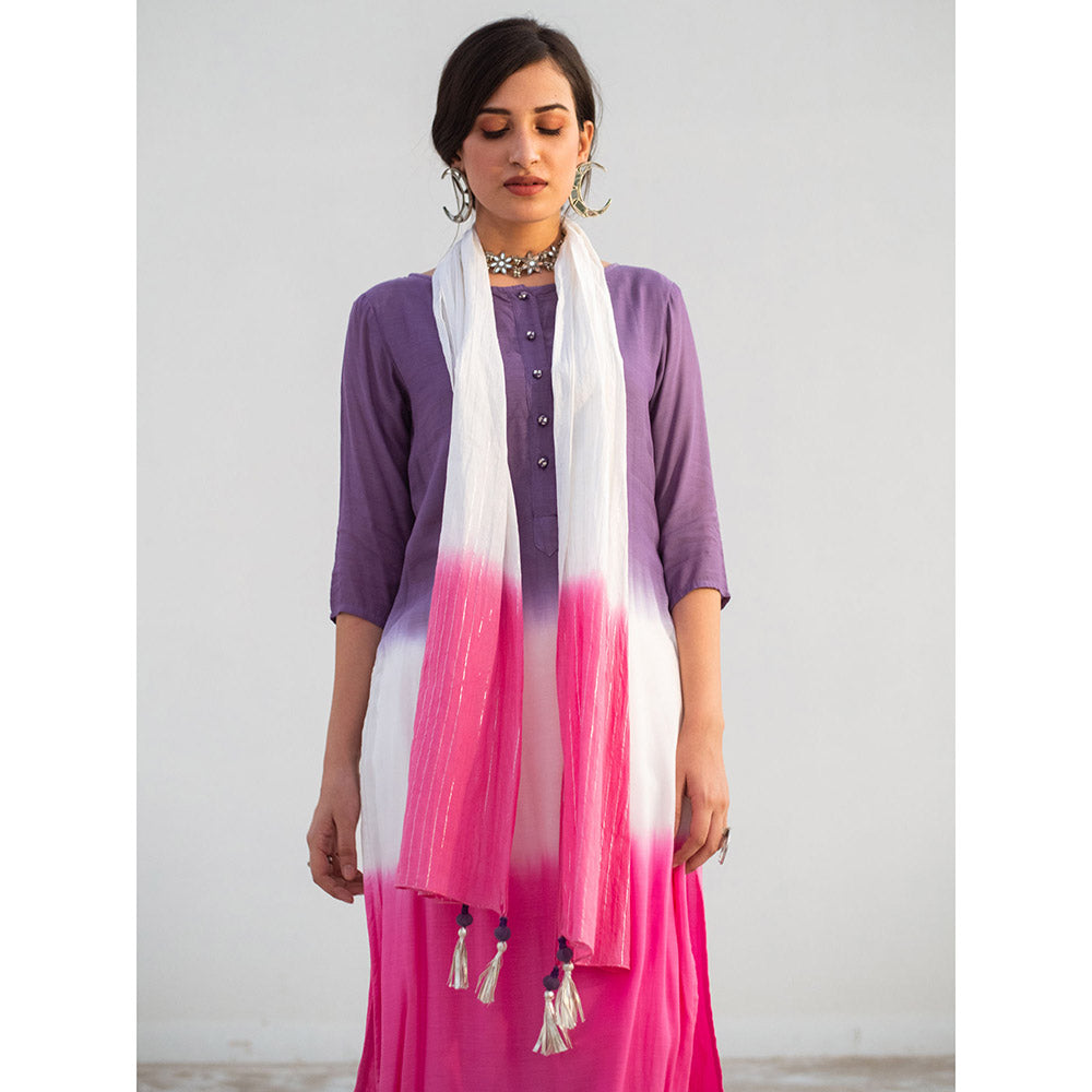 Gulaal White Rozi Dip-Dye Kurta And Pant With Dupatta (Set of 3)