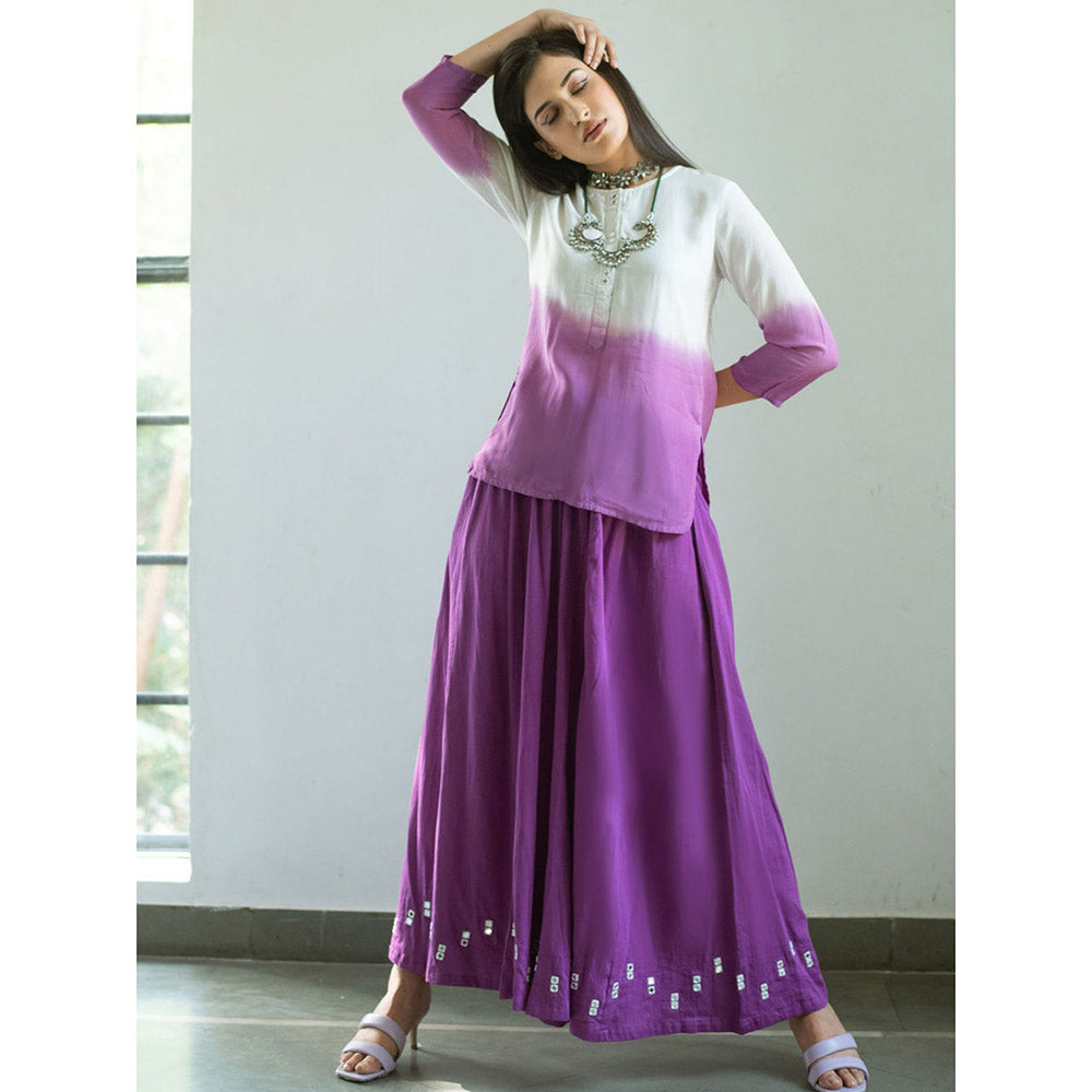 Gulaal Purple Garin Top And Palazzo (Set of 2)