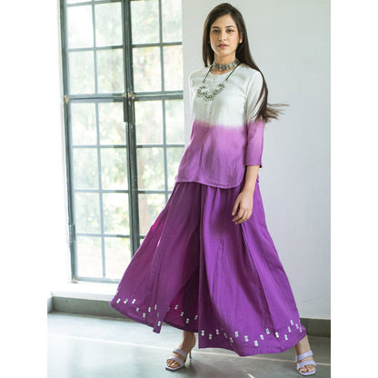 Gulaal Purple Garin Top And Palazzo (Set of 2)