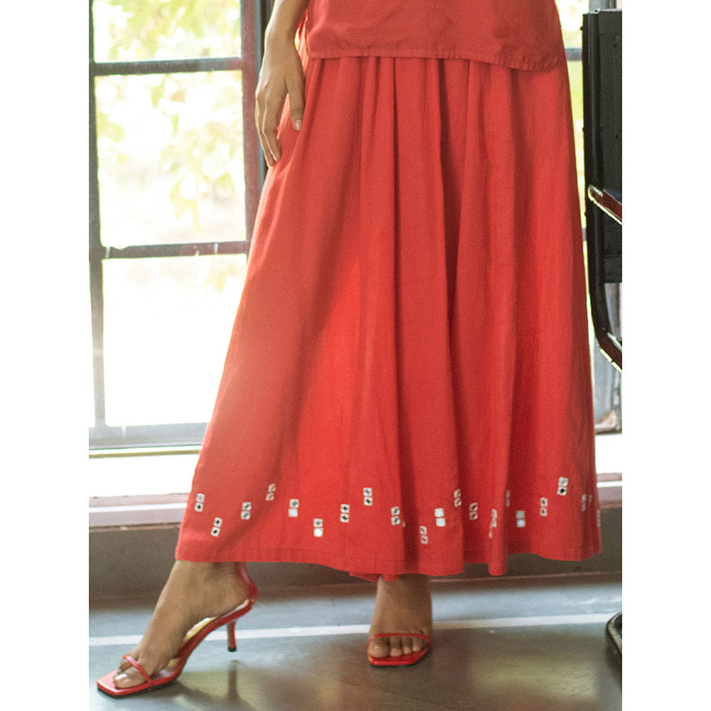 Gulaal Red Melek Mirror Work Palazzo