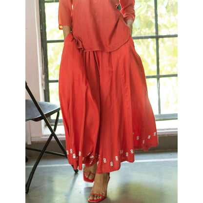 Gulaal Red Melek Mirror Work Palazzo
