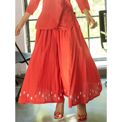 Gulaal Red Melek Mirror Work Palazzo