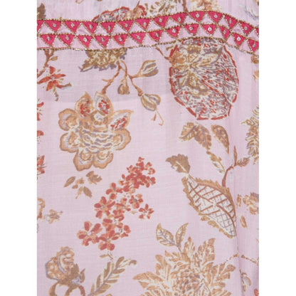 Gopi Vaid Printed Viscose Pink Asymmetric Kurta With Gotta Patti Work