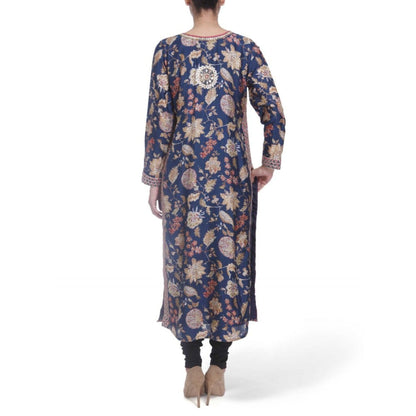 Gopi Vaid Printed Viscose Navy Straight Cut Kurta With Gotta Patti Work