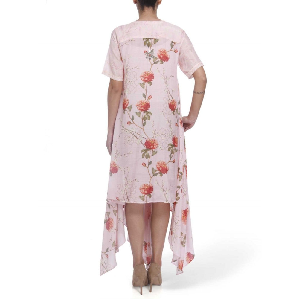 Gopi Vaid Cotton Silk Chanderi Pink Asymmetric Kurta With Gota Patti Work