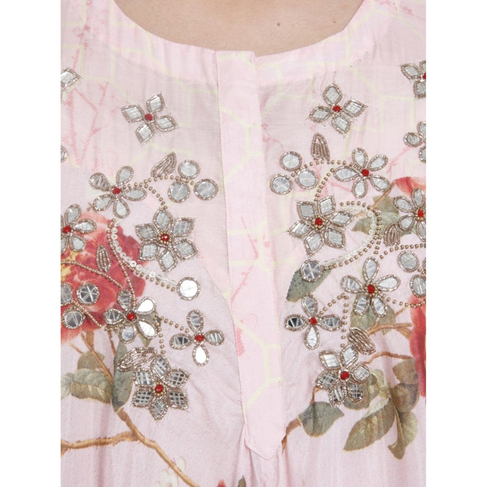 Gopi Vaid Cotton Silk Chanderi Pink Asymmetric Kurta With Gota Patti Work