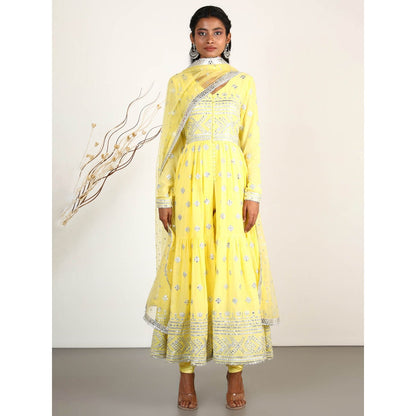 Gopi Vaid Embellished Chand Tiered AG Anarkali And Pant With Dupatta (Set of 3)