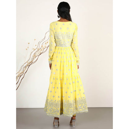 Gopi Vaid Embellished Chand Tiered AG Anarkali And Pant With Dupatta (Set of 3)