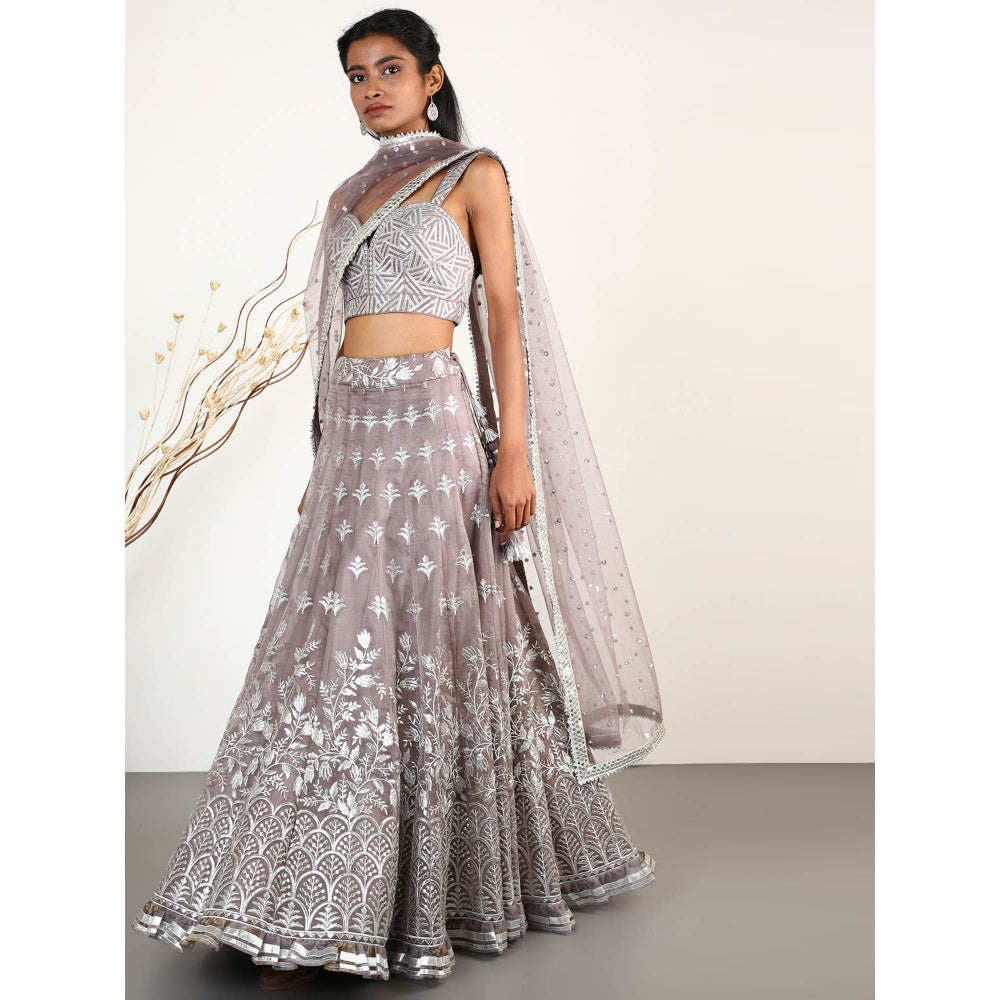 Gopi Vaid Embellished Chand Lehenga Bustier And Blouse With Dupatta (Set of 3)