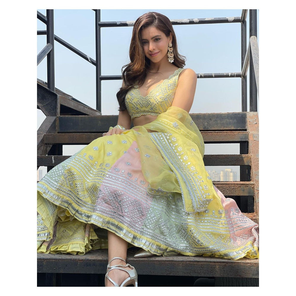 Gopi Vaid Embellished Chand Short Lehenga And Blouse With Dupatta (Set of 3)