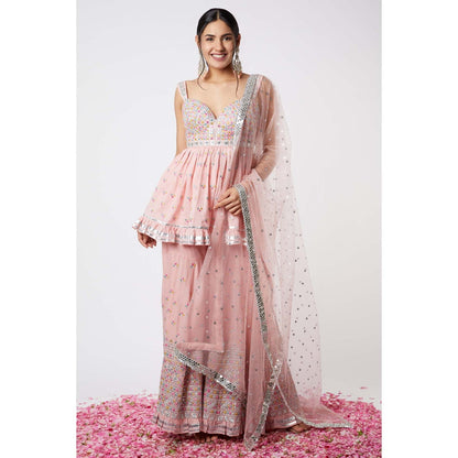 Gopi Vaid Noor Sleeveless Peplum Sharara (Set of 3)