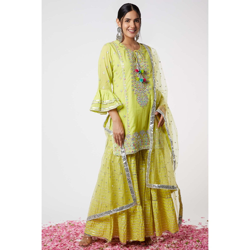 Gopi Vaid Noor Kurta with Line Sharara (Set of 3)