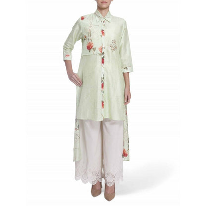 Gopi Vaid Cotton Silk Chanderi Lime High Low Shirt With Gota Patti Work