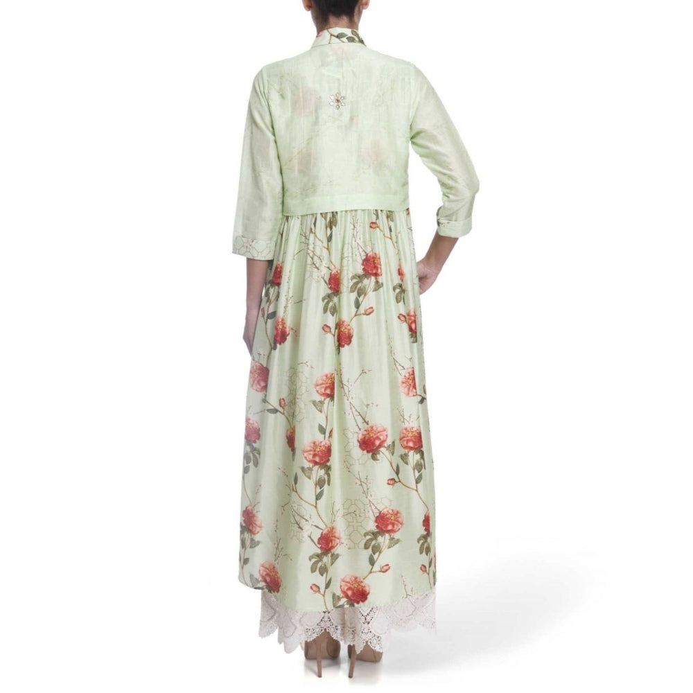 Gopi Vaid Cotton Silk Chanderi Lime High Low Shirt With Gota Patti Work