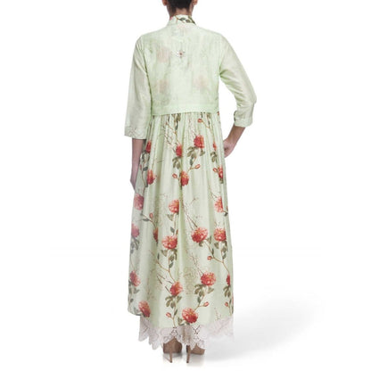 Gopi Vaid Cotton Silk Chanderi Lime High Low Shirt With Gota Patti Work