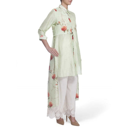 Gopi Vaid Cotton Silk Chanderi Lime High Low Shirt With Gota Patti Work