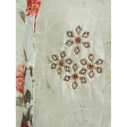 Gopi Vaid Cotton Silk Chanderi Lime High Low Shirt With Gota Patti Work