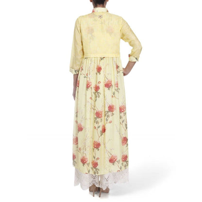 Gopi Vaid Cotton Silk Chanderi Yellow High Low Shirt With Gota Patti Work