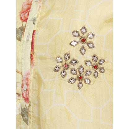 Gopi Vaid Cotton Silk Chanderi Yellow High Low Shirt With Gota Patti Work