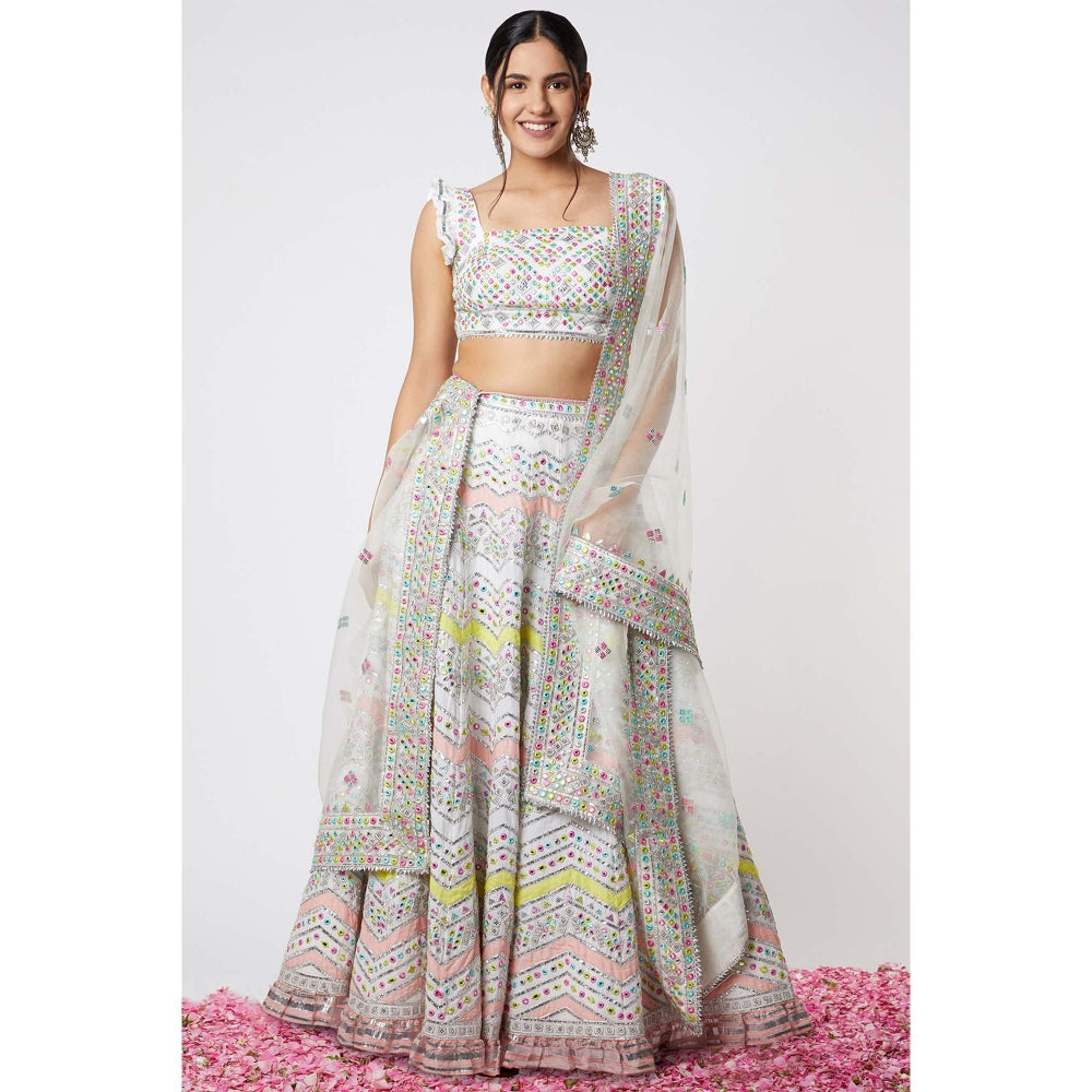 Gopi Vaid Noor Chevron Lehenga (Set of 3)