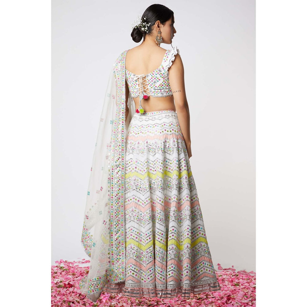 Gopi Vaid Noor Chevron Lehenga (Set of 3)