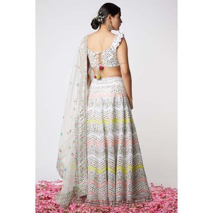 Gopi Vaid Noor Chevron Lehenga (Set of 3)