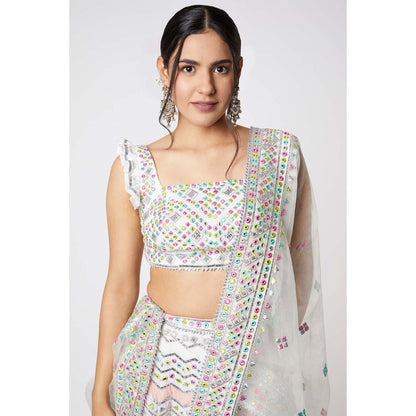 Gopi Vaid Noor Chevron Lehenga (Set of 3)