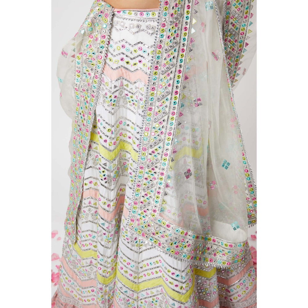 Gopi Vaid Noor Chevron Lehenga (Set of 3)