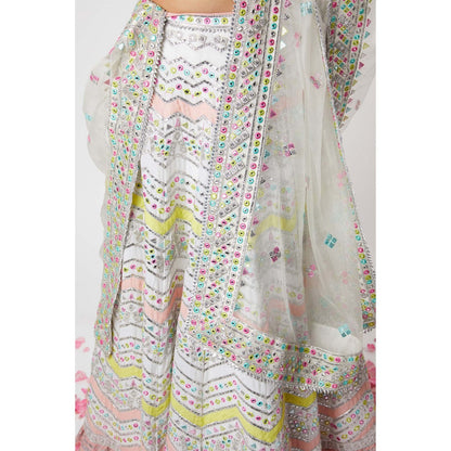 Gopi Vaid Noor Chevron Lehenga (Set of 3)