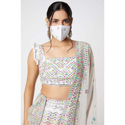 Gopi Vaid Noor Chevron Lehenga (Set of 3)