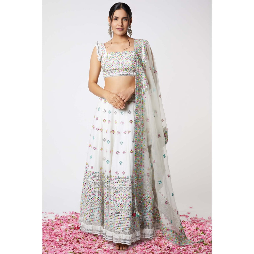 Gopi Vaid Noor Lehenga with Frill Sleeves (Set of 3)