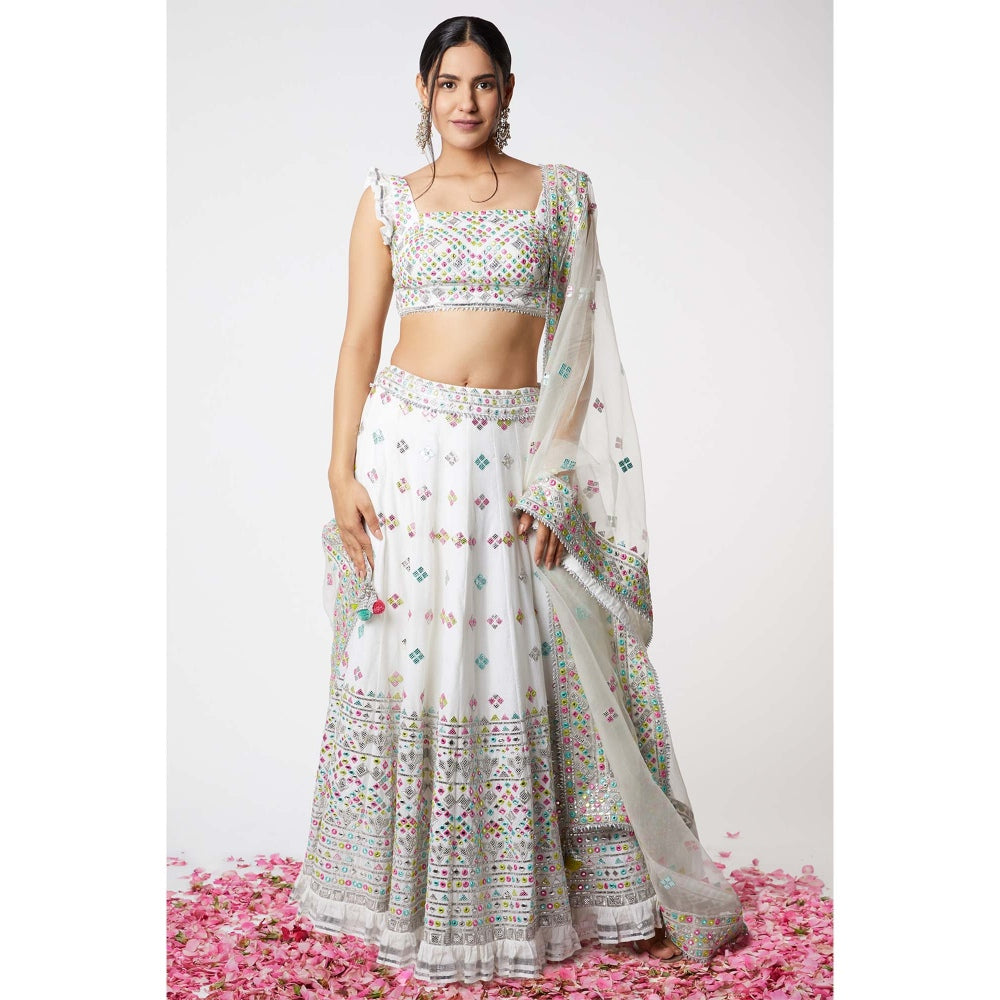 Gopi Vaid Noor Lehenga with Frill Sleeves (Set of 3)