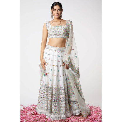 Gopi Vaid Noor Lehenga with Frill Sleeves (Set of 3)