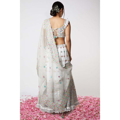 Gopi Vaid Noor Lehenga with Frill Sleeves (Set of 3)