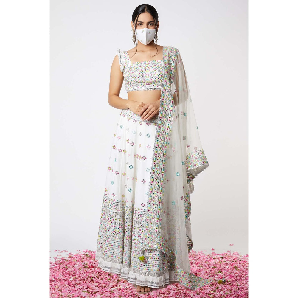 Gopi Vaid Noor Lehenga with Frill Sleeves (Set of 3)